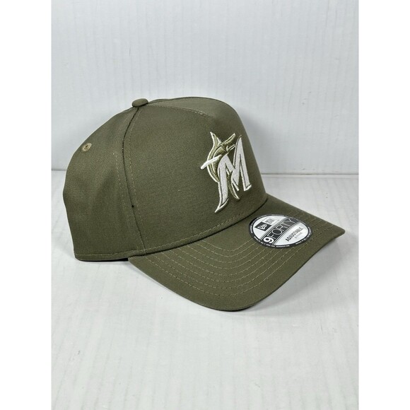 New Era Miami Marlins MLB 9FORTY A-Frame SnapBack Adjustable Hat Cap Olive NWT - Picture 3 of 5